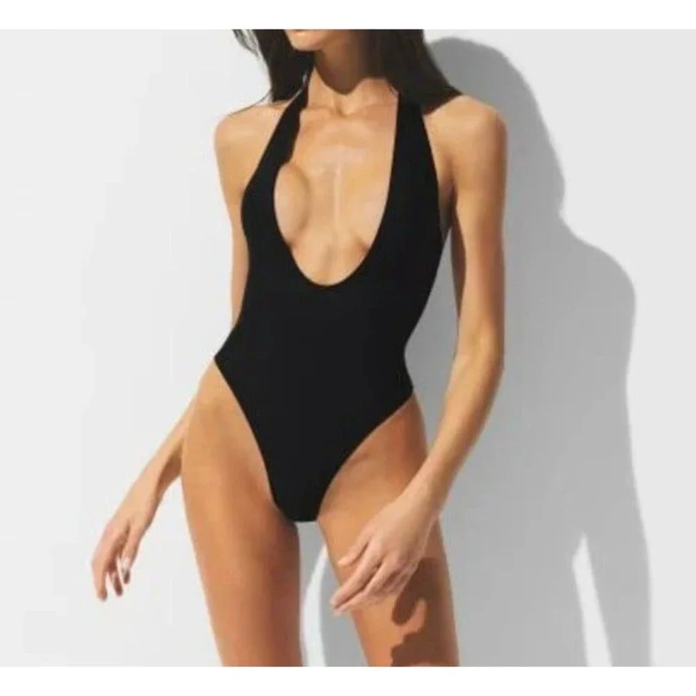 Skims iconic swim deep plunge one piece obsidian